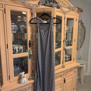 STS Sail To Sable Jetting to Jetties Navy Striped Maxi Tank Dress Sz Medium